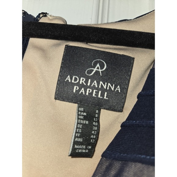 Adrianna Papell Pintucked Spliced Sheath Dress in navy blue Size 8 - Picture 4 of 6